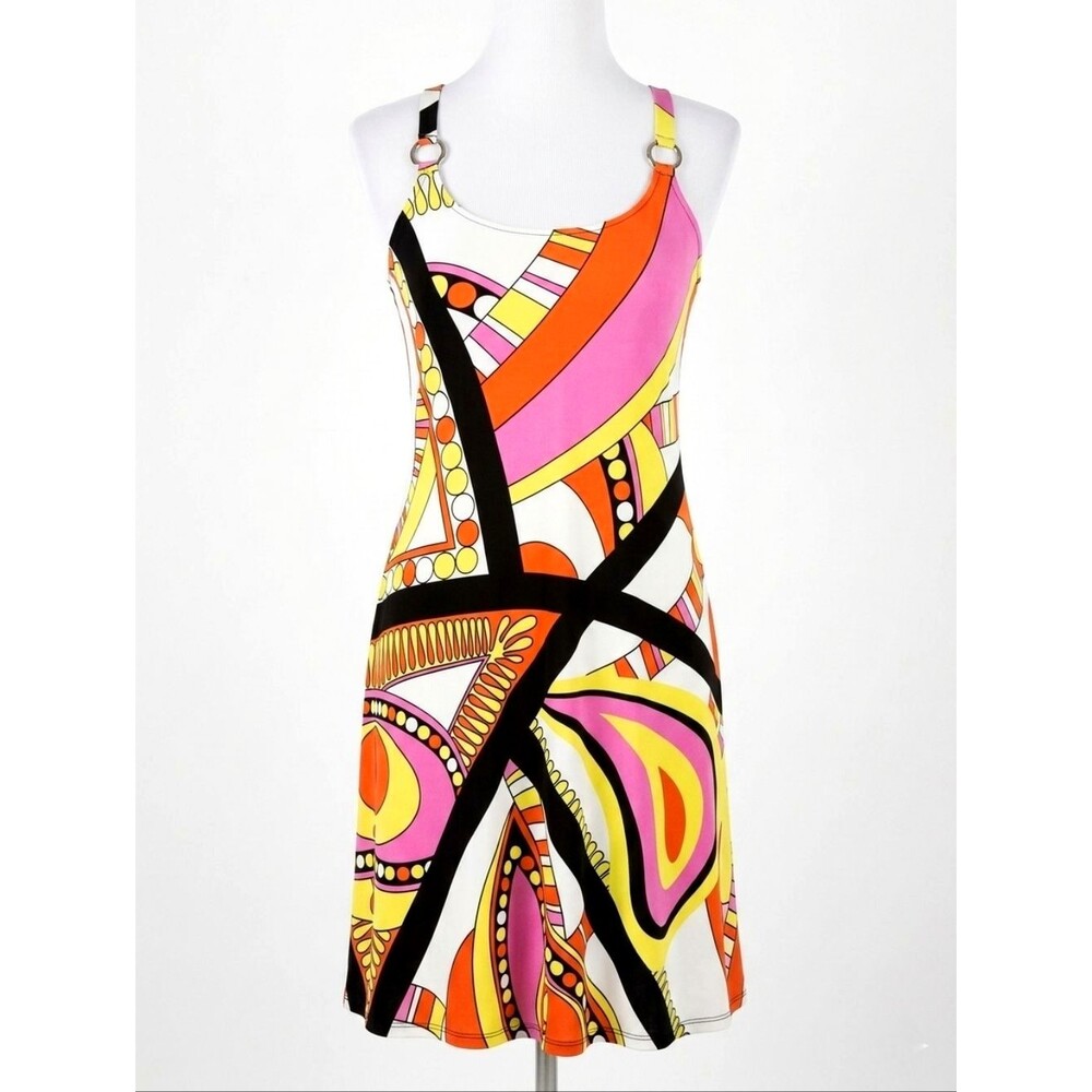 Eva Varro Colorful Eye Catching Geometric Print A-line Stretch Retro Mod Dress